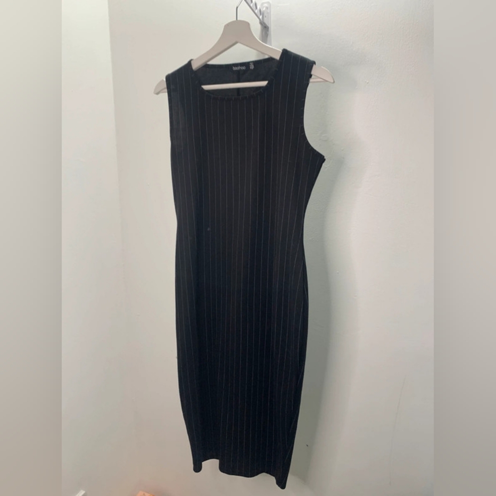 Black Pinstripe Sleeveless Dress